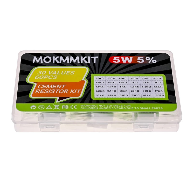 MOKMMKIT 30 Values 60 Pieces Ceramic Cement Resistor KIT 5W Resistance 5 Watt ±5% Power Resistors (100 ohm-100K ohm） - Image 2
